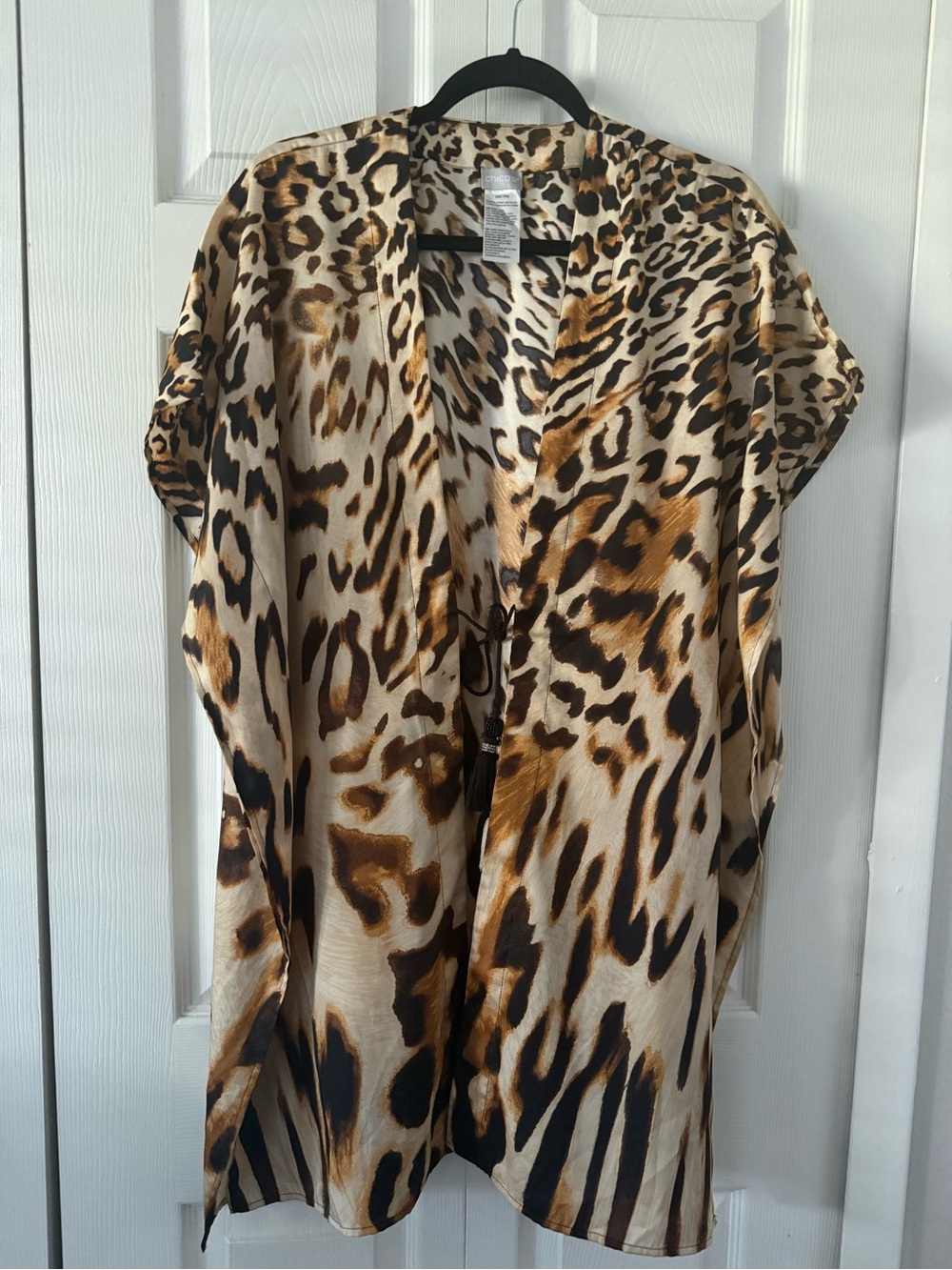 Chico’s Leopard Print Bat Sleeves Ocelot Kimono Yukata Travel Cover-Up -Size:S/M